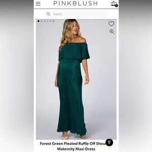 Pinkblush Forest Green Pleated Ruffle Off Shoulder Maternity Maxi Dress